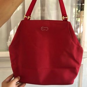 Red canvas tote purse bag